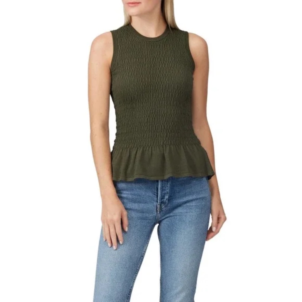 Nwot Nicole Miller Smocked Knit Peplum Top Dark Green Top